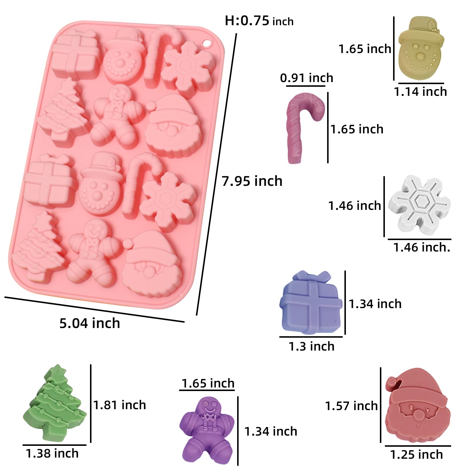 Christmas Silicone Molds Set of 3 - Tree, Santa & Candy Cane Chocolate Molds for Baking, Resin, Ice Cubes, Soap Making - Perfect for Holiday Treats, DIY Crafts & Festive Dessert Decorations