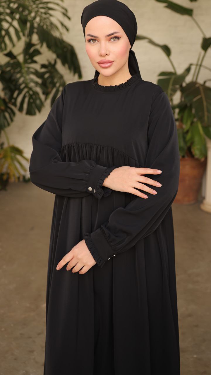 Elegant Gathered Sleeve Long Maxi Abaya Dress for Women - Modest Islamic Clothing for Prayer, Special Occasions & Everyday Wear