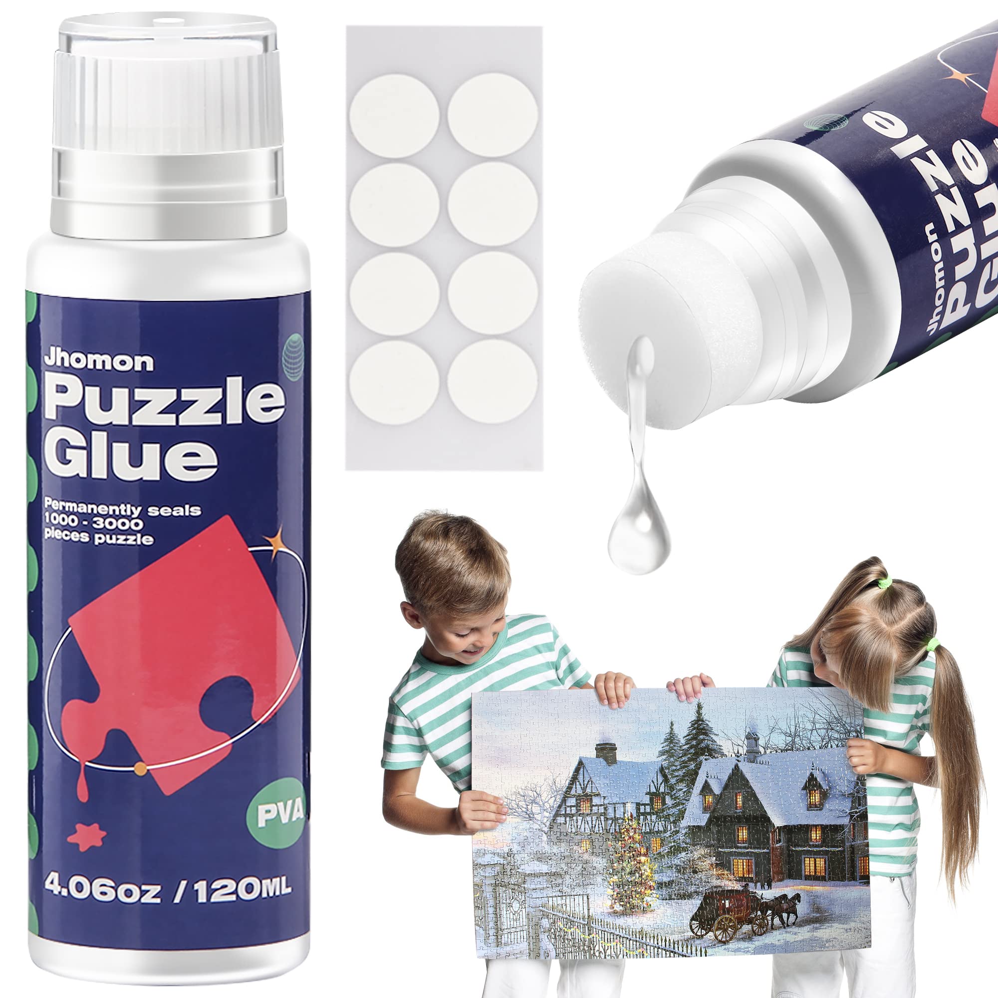 Clear Puzzle Glue with Sponge Head for 1000/1500/3000 Piece Puzzles - Water-Soluble Craft Adhesive for Paper & Wood (120ml) | Perfect for Preserving and Framing Jigsaw Puzzles