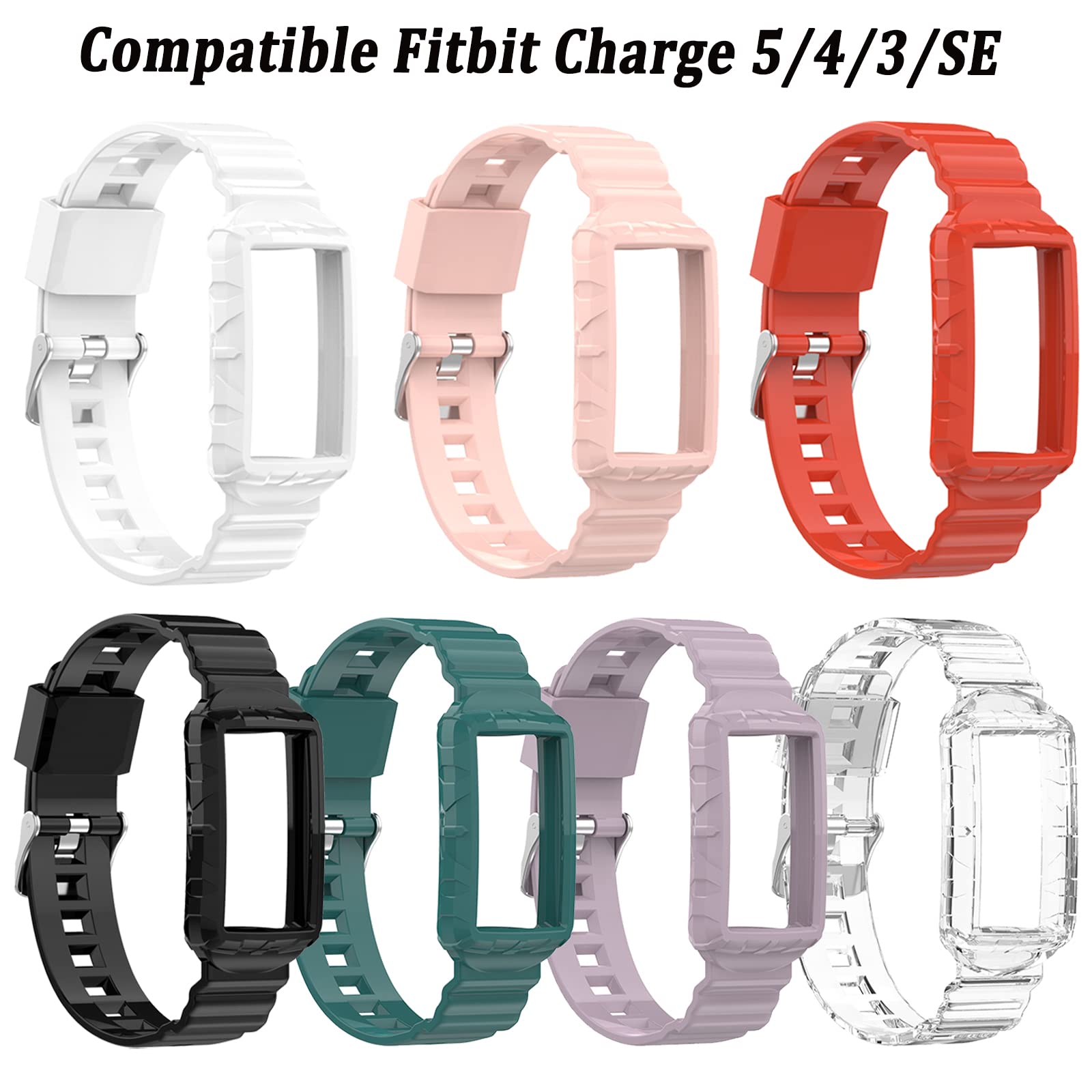 NINKI Green Silicone Replacement Band for Fitbit Charge 5/4/3/SE - All-in-One Case & Sport Strap - Waterproof Fitness Tracker Accessories for Men & Women - Perfect for Running, Swimming & Workouts