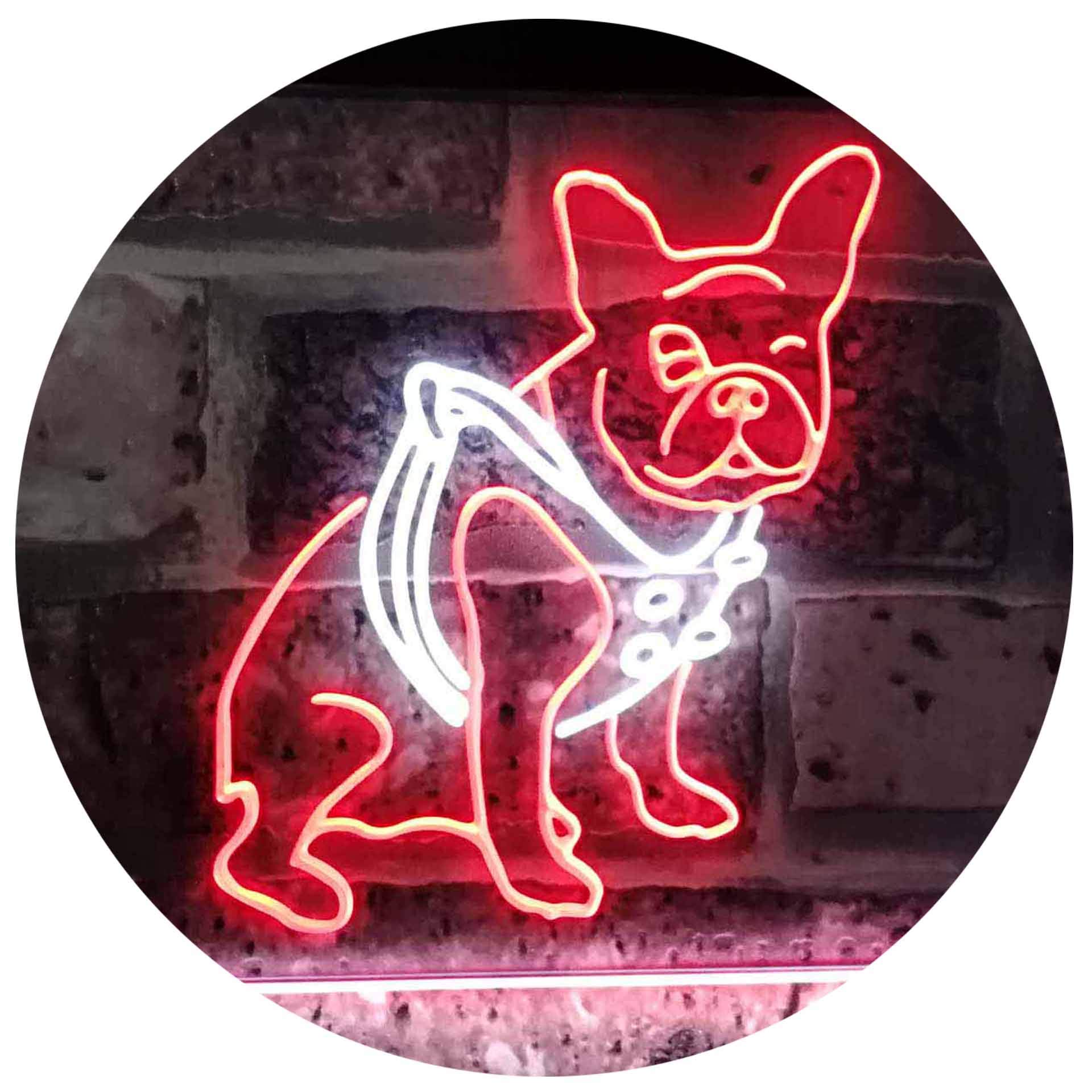 ADVPRO French Bulldog Dog House Dual Color LED Neon Sign - White & Red 24
