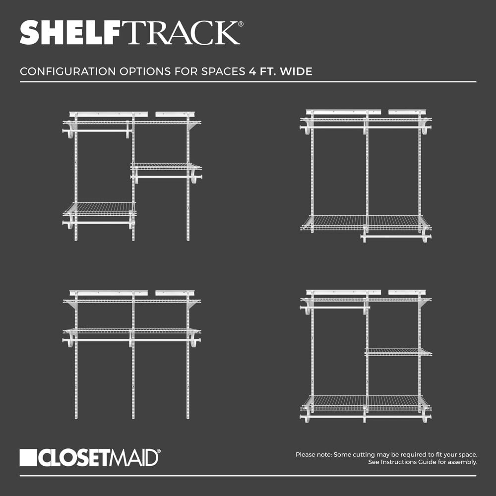 ClosetMaid Adjustable Wire Closet Organizer System 4-6 Feet with Shelves & Clothes Rods - Durable Steel Closet Storage Solution for Bedroom, Walk-in Closet or Pantry Organization (White)