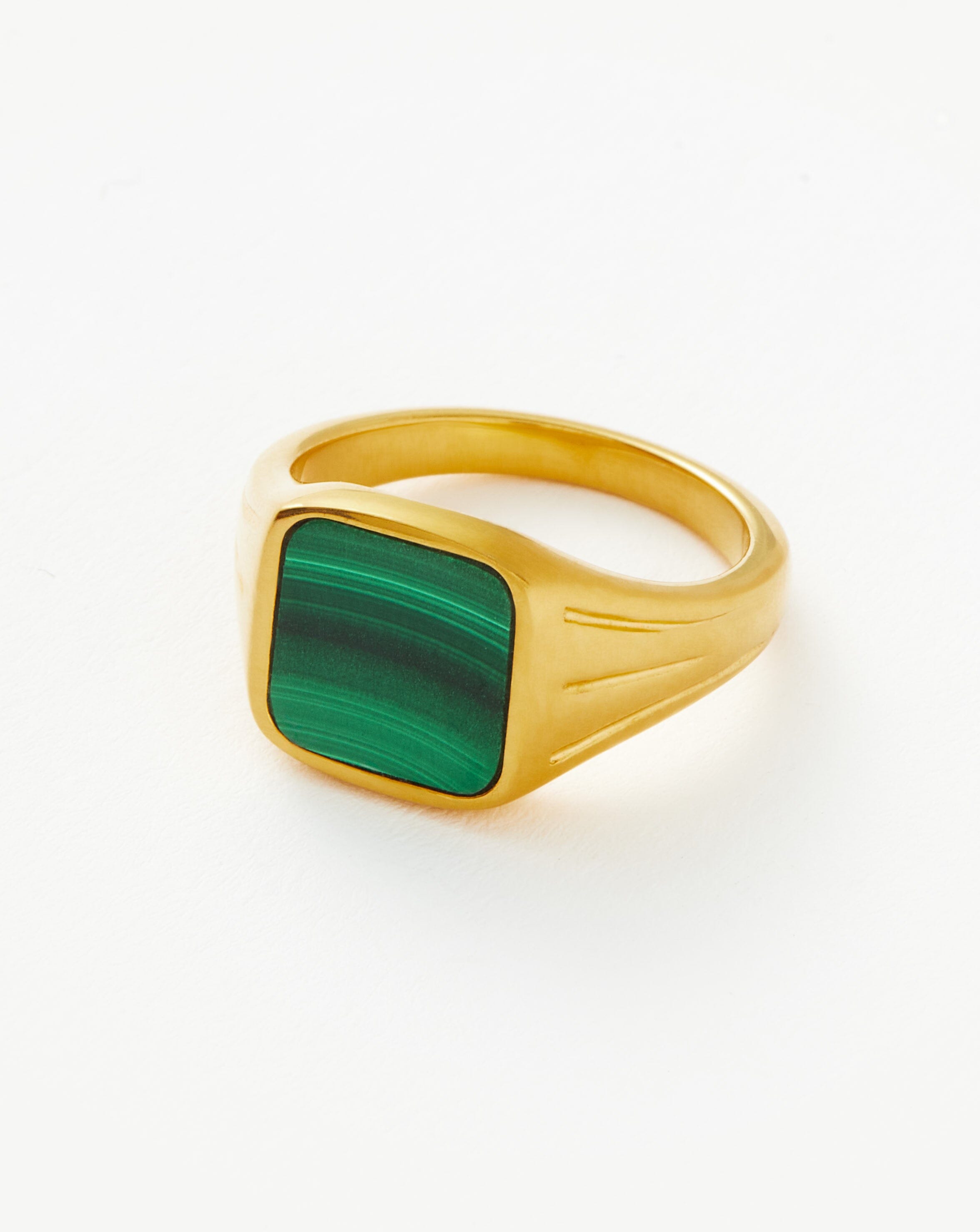 Lucy Williams Square Signet Ring - 18k Gold Vermeil & Malachite Gemstone Jewelry for Women | Elegant Statement Ring for Everyday Wear, Gift Giving & Special Occasions