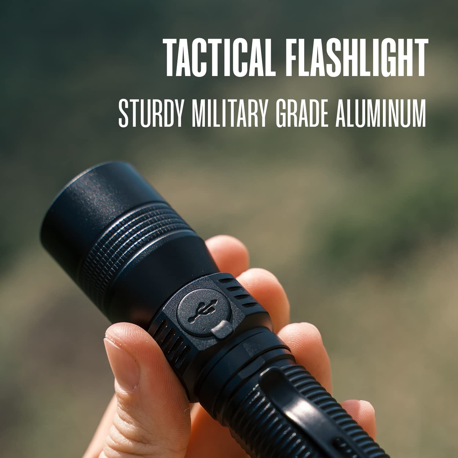 Hayvenhurst LED Flashlight - Compact Rechargeable Tactical Flashlight with 3 Modes | EDC Flashlight for Camping, Hiking & Emergency Power Outage | Durable Black Body
