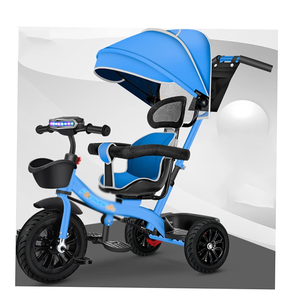 **Blue Baby Stroller Tricycle for 1-6 Year Olds - Rotatable Seat & Sun Awning - Perfect for Park Walks, Shopping & Outdoor Adventures**