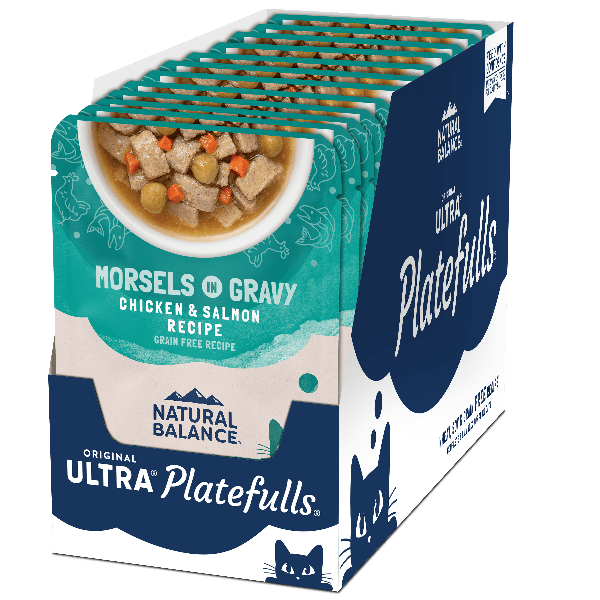 Natural Balance Platefulls Chicken & Salmon Recipe Morsels in Gravy Food Pouch - Grain-Free Wet Dog Food for Small & Medium Breeds - Perfect for Training, Travel & Mealtime Rewards