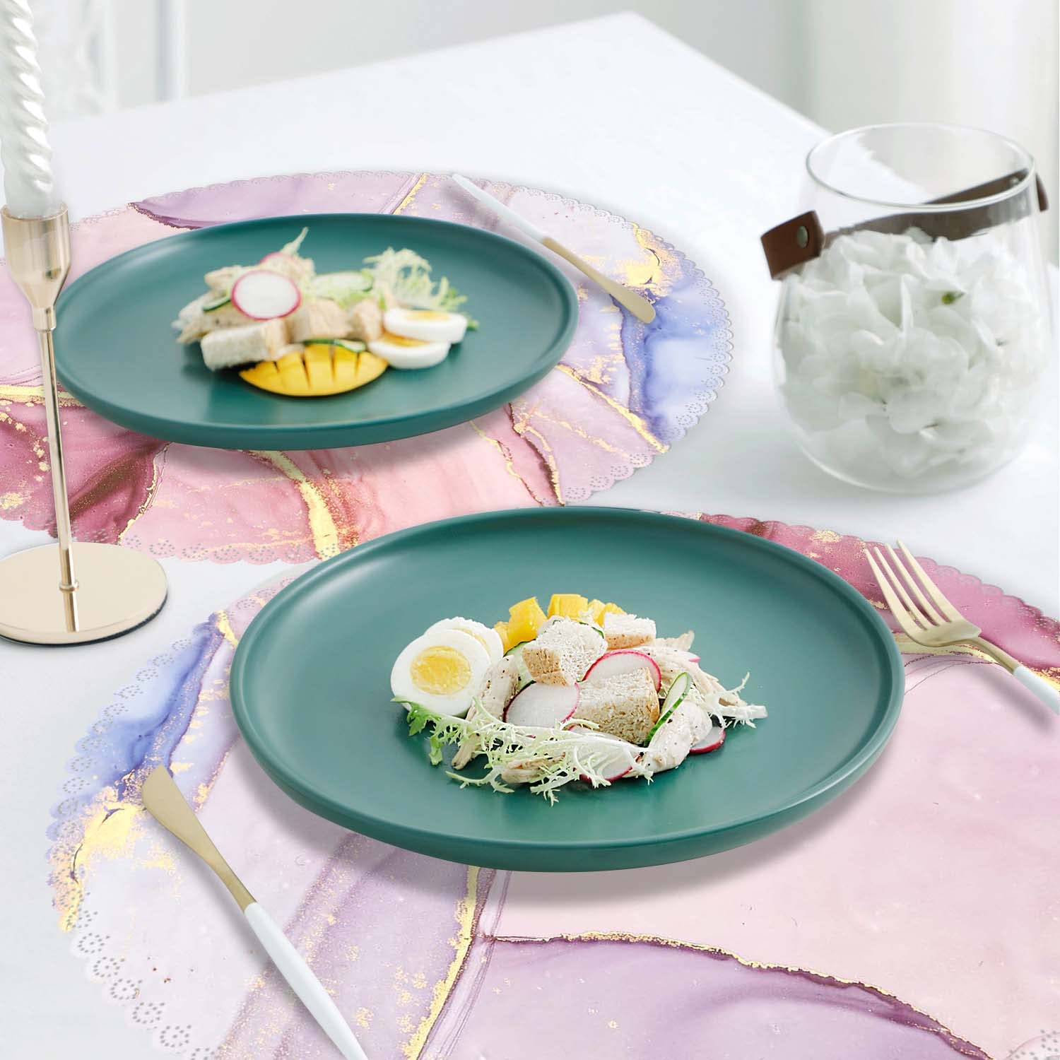 Round Heat-Resistant Washable Polyester Placemats Set of 4 - Pink Marble Design for Kitchen & Dining Table Decor | Perfect for Everyday Meals, Dinner Parties, and Holiday Gatherings