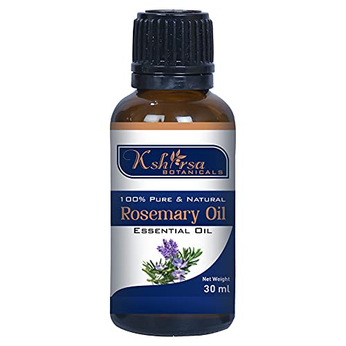 Kshirsa Botanicals 100% Pure Rosemary Essential Oil for Hair Growth, Skin & Body Care - Natural Therapeutic Grade (30ml) | Aromatherapy, Massage & DIY Beauty Recipes