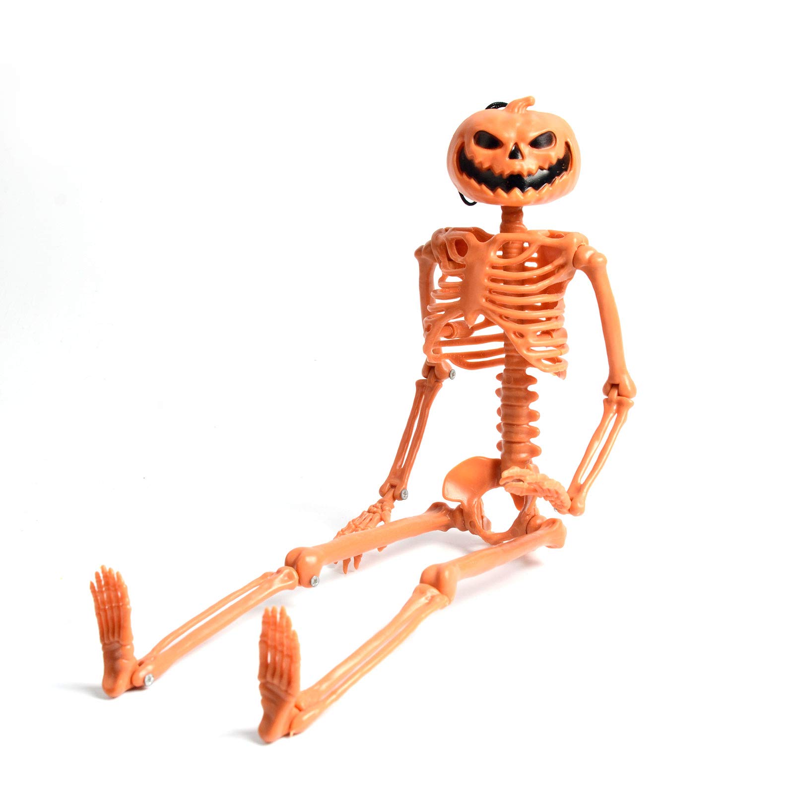 16'' Halloween Skeleton Decor - Full Body Pumpkin Head Skeleton for Halloween Party, Haunted House & Outdoor Yard Decoration