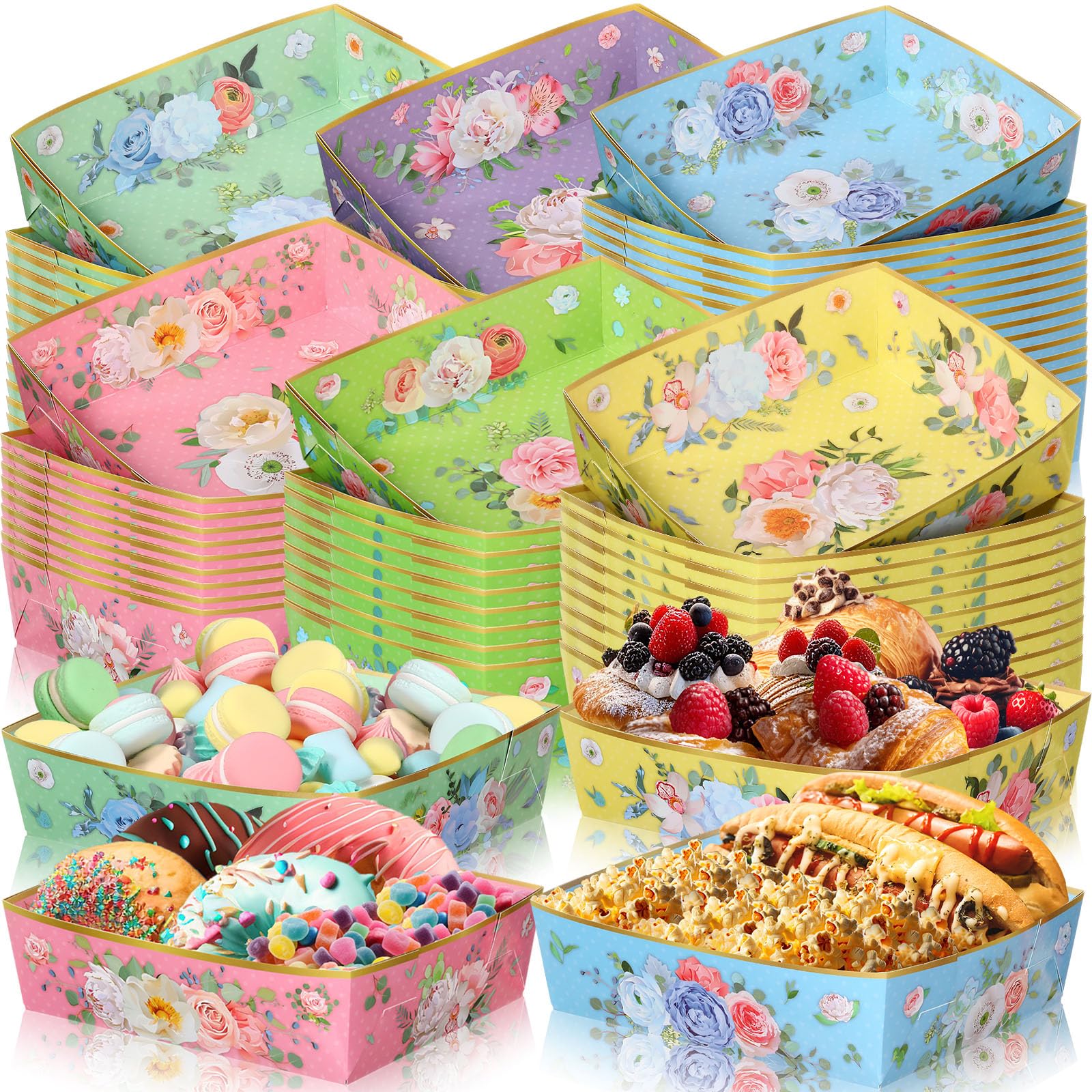 36 Pcs Floral Disposable Paper Plates - Large 5 Lbs Vintage Tea Party Serving Trays for Nachos, Weddings, Baby Showers & Mother's Day | Elegant Spring Decor & Party Supplies