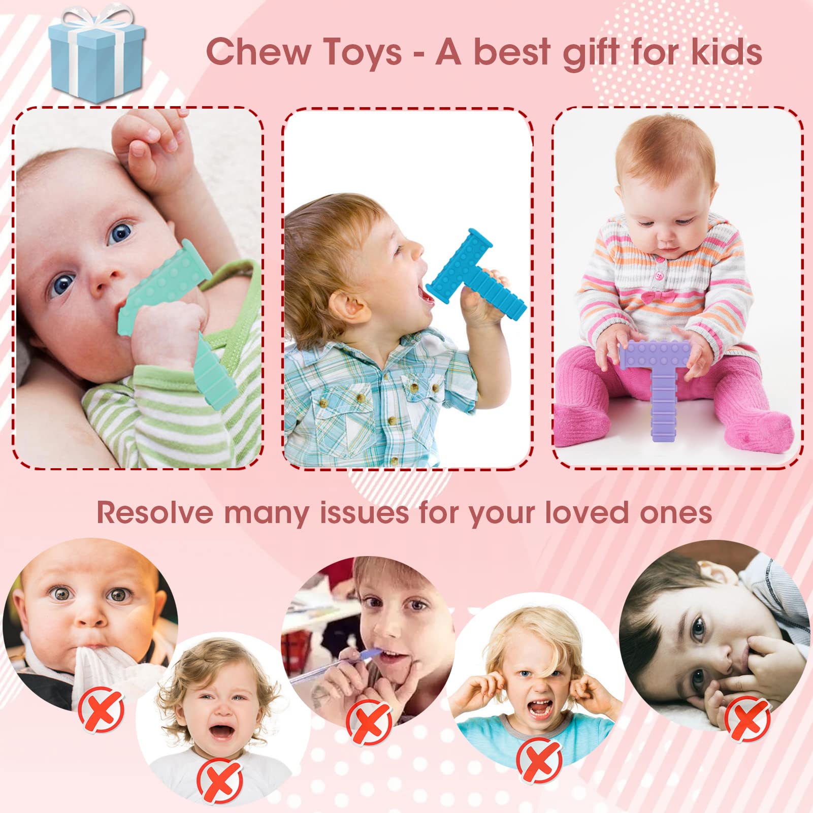 Sensory Chew Tubes for Autism & ADHD Kids - 4 Pack T-Shaped Oral Motor Toys for SPD & Special Needs Children - Safe Silicone Chewy Sticks for Boys & Girls - Perfect for School, Travel & Sensory Therapy