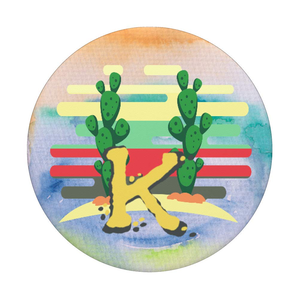 Gradient Watercolor Cactus Monogram Letter K PopSockets - Phone & Tablet Grip Stand | Perfect for Home, Office & Travel Accessories
