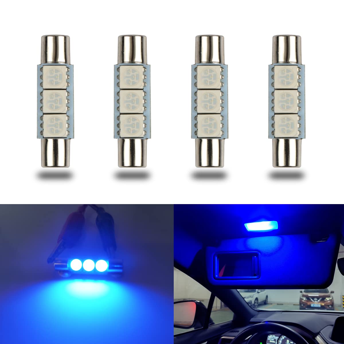 iBrightstar 9-30V Super Bright 29mm 6614F 6612F LED Bulbs - Blue Interior Car Lights for Vanity Mirror & Sun Visor - Perfect for Night Driving & Makeup Application