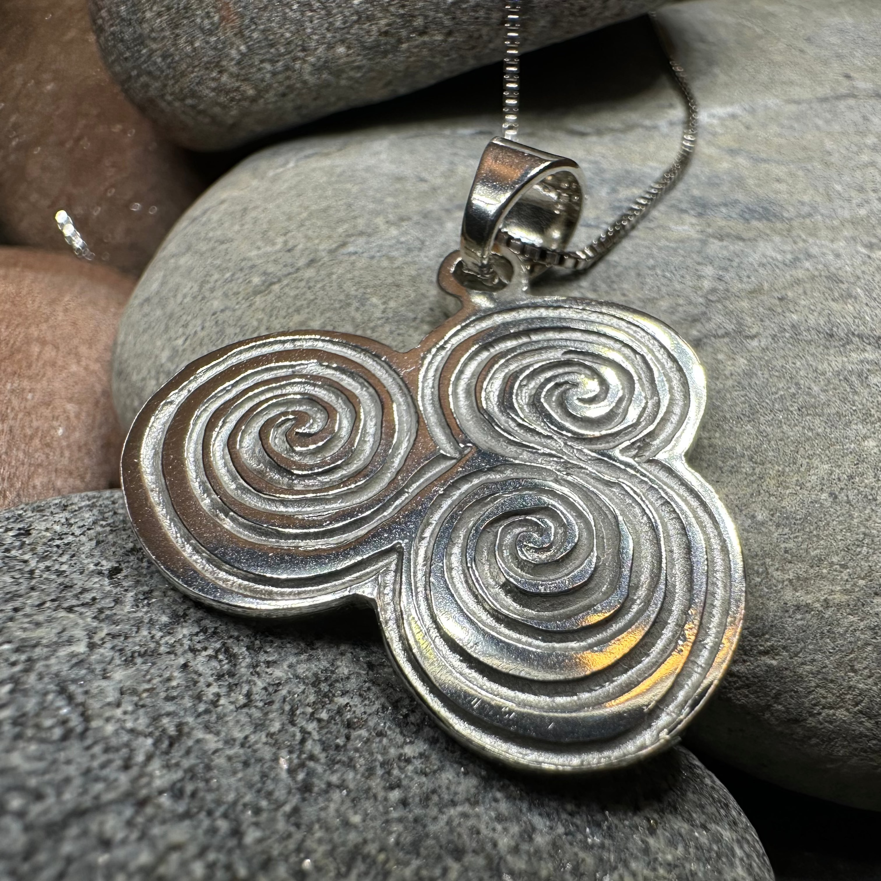 Handmade Newgrange Triple Spiral Pendant Necklace - Celtic Jewelry for Women, Spiritual Gift for Meditation & Yoga