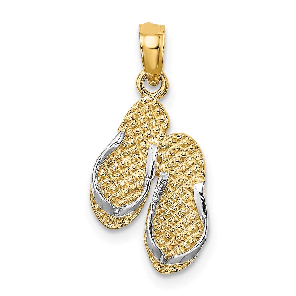 14K White and Yellow Two-Tone Gold Sanibel Island Double Flip-Flop Pendant with White Straps - Perfect for Beach Lovers, Summer Jewelry & Vacation Gifts