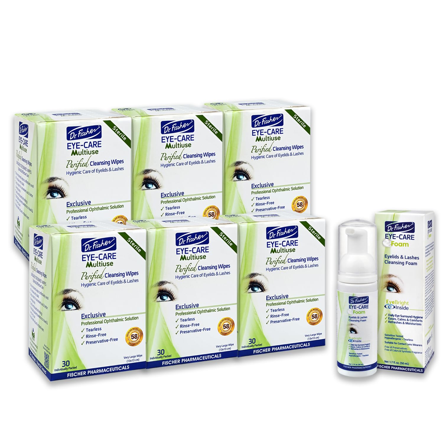 Dr. Fischer Hypoallergenic Eye Wipes & Eyelid Cleanser Foam - Gentle Demodex Blepharitis Relief for Sensitive Eyes | Daily Eyelash Hygiene & Allergy Care | Perfect for Contact Lens Wearers & Post-Makeup Removal