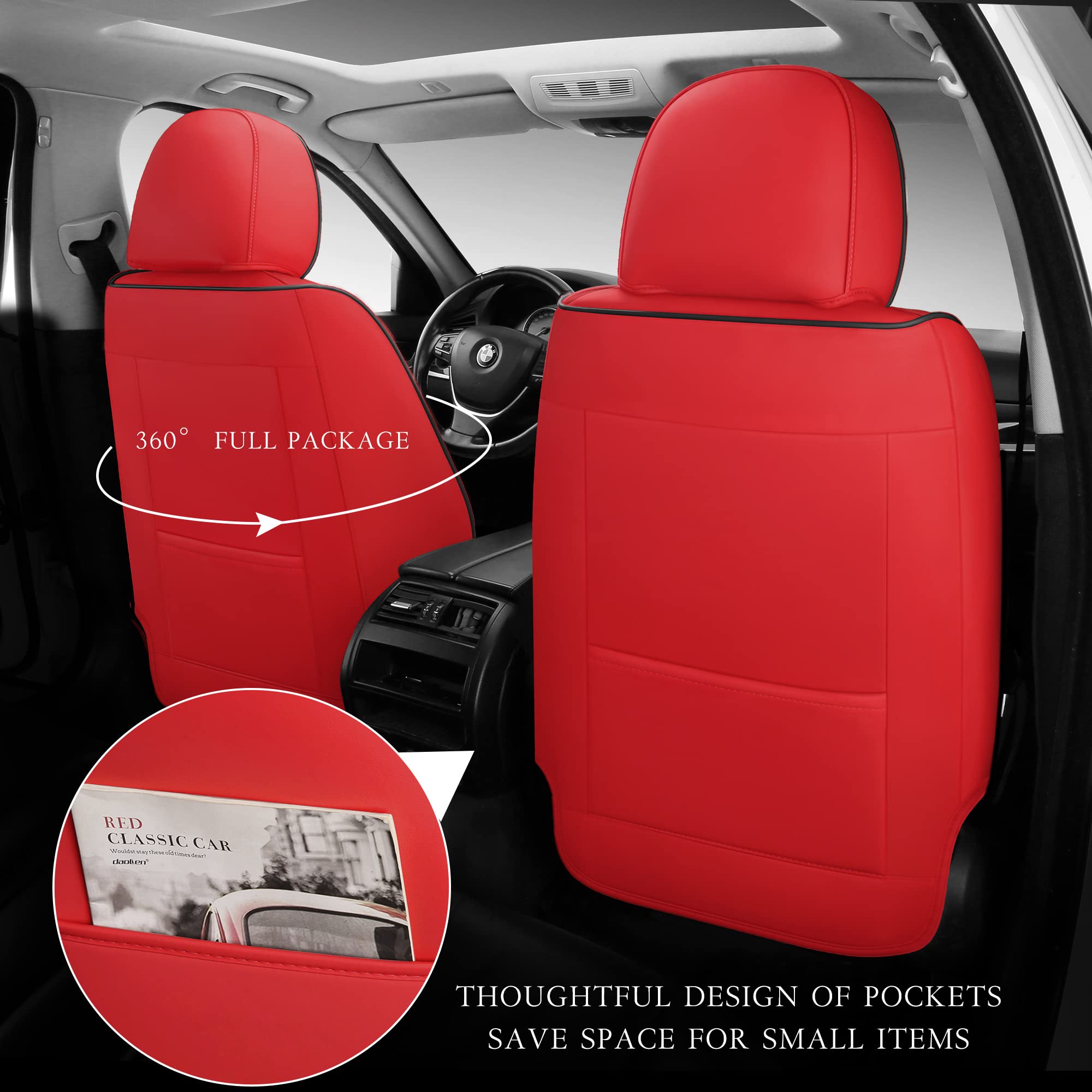 Premium Quiln02 Leather Car Seat Covers - 5-Piece Full Set Universal Fit for Most Cars, SUVs & Pickup Trucks | Airbag Compatible | Black-Red Design | Perfect for Daily Commute, Road Trips & Vehicle Protection