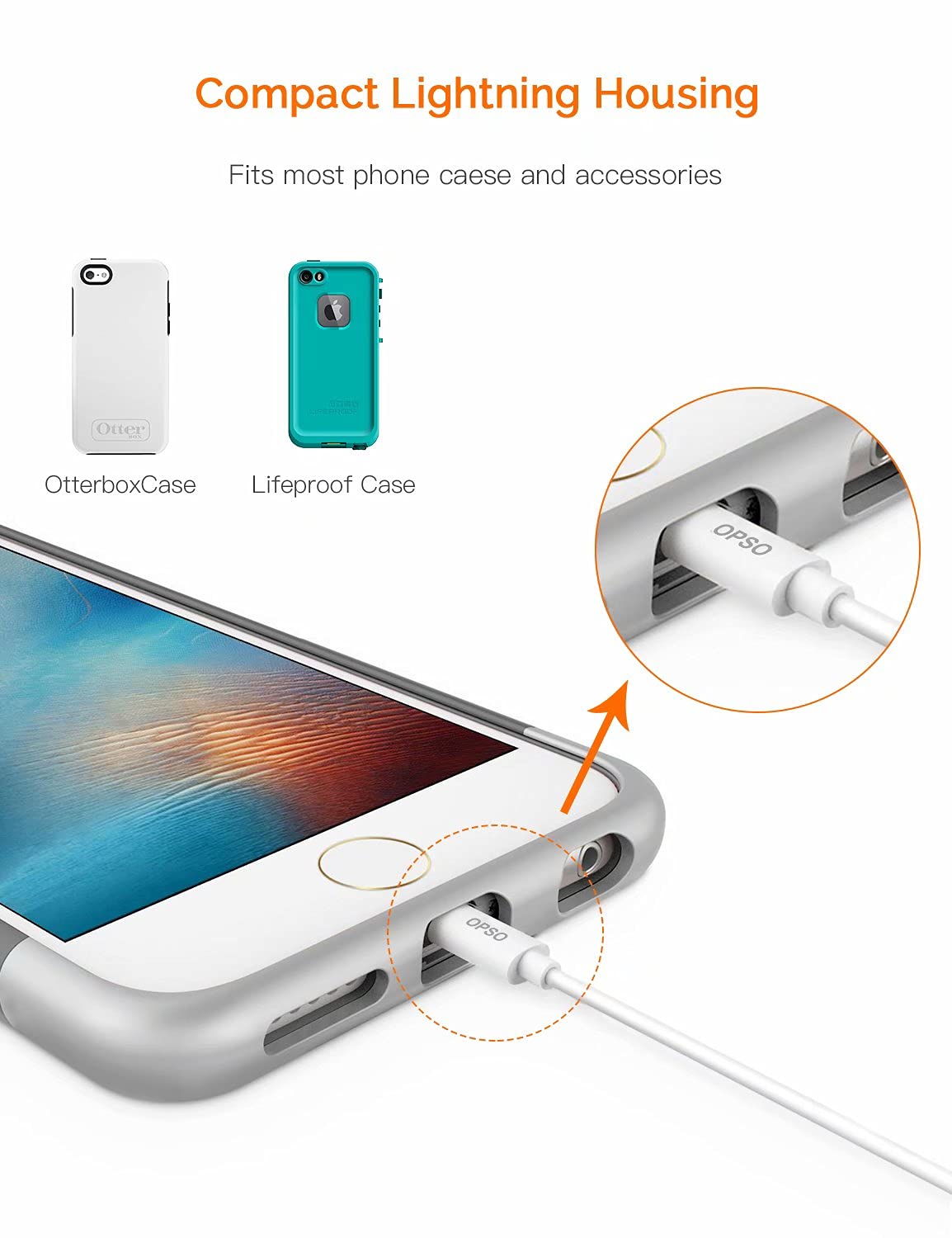 OPSO 3.3ft MFi Certified Lightning Cable - USB A to Lightning Charger for iPhone 14/13/12/11/XS/XR/8/7/6 - Fast Charging & Sync - Durable White Cable (1 Pack) - Perfect for Home, Office & Travel Charging