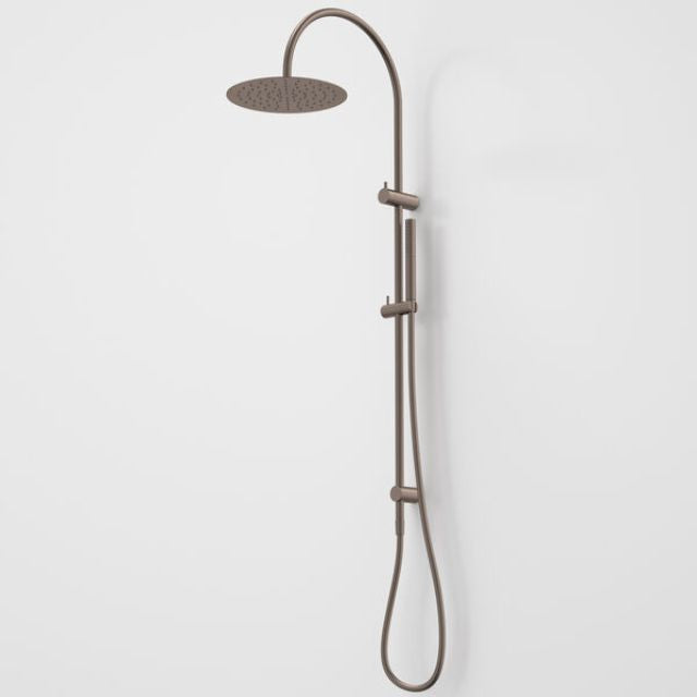 Caroma Liano II Rail Shower System with Overhead Showerhead in Brushed Bronze Finish - Perfect for Modern Bathroom Renovations and Spa-Like Shower Experiences