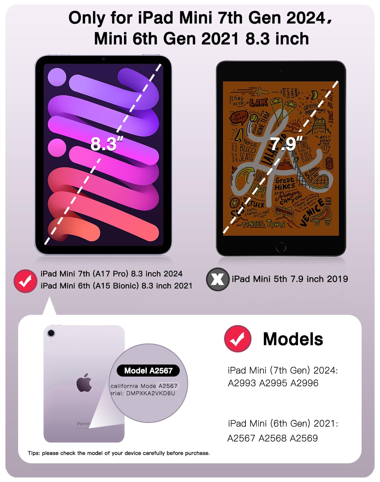 TiMOVO Magnetic Smart Folio Case for iPad Mini 7 (2024) & iPad Mini 6 (2021) - 8.3 Inch Trifold Stand Cover with Apple Pencil Pro Support | A17 Pro Compatible | Taro Purple | Perfect for Work, Study & Travel