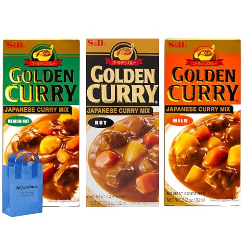 NOSH PACK Golden Curry Japanese Curry Sauce Mix - Hot, Medium Hot & Mild Variety Pack | Authentic Japanese Curry Cubes for Dipping, Cooking & Meal Prep | Perfect for Rice, Ramen & Home Cooking