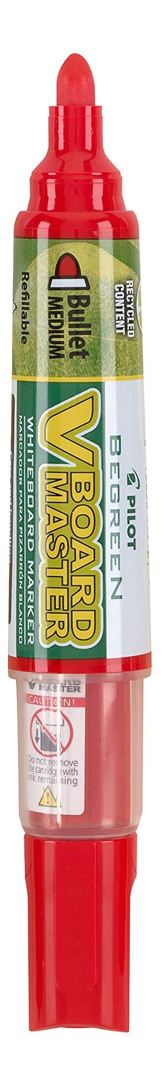 PILOT V Board Master BeGreen Refillable Whiteboard Markers - Bullet Tip, Red Ink, 12 Pack - Perfect for Office, Classroom & Home Use