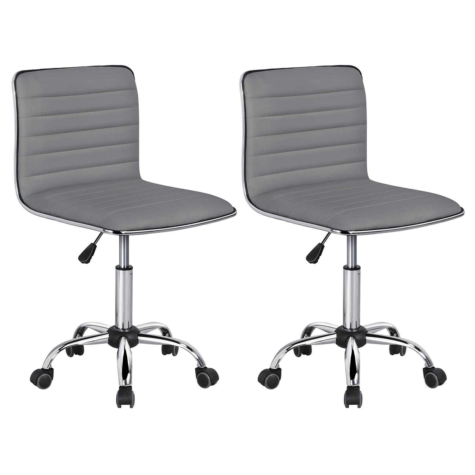 Yaheetech 2-Piece Armless Office Chair Set - Modern Adjustable Low-Back Swivel Task Chair with Rolling Wheels, Gray Leather - Perfect for Home Office, Makeup Vanity & Small Workspaces