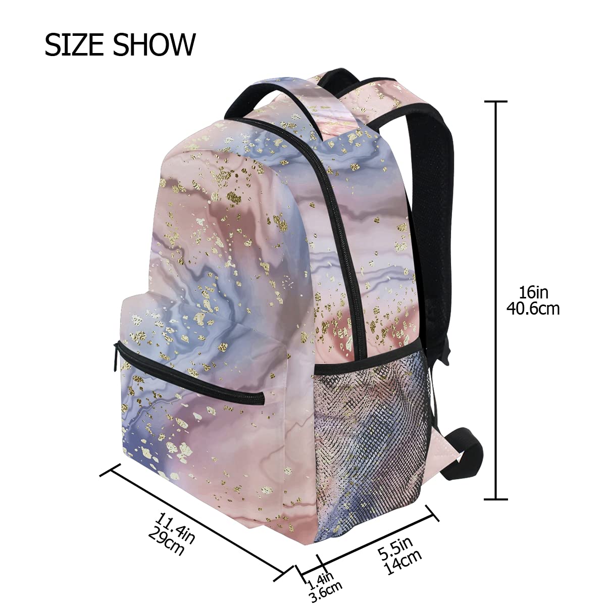 ALAZA Purple Marble & Gold Splatter Backpack for Kids - Durable School Book Bag for Elementary Teens, Girls & Boys - Laptop Daypack for Travel, College & Daily Use
