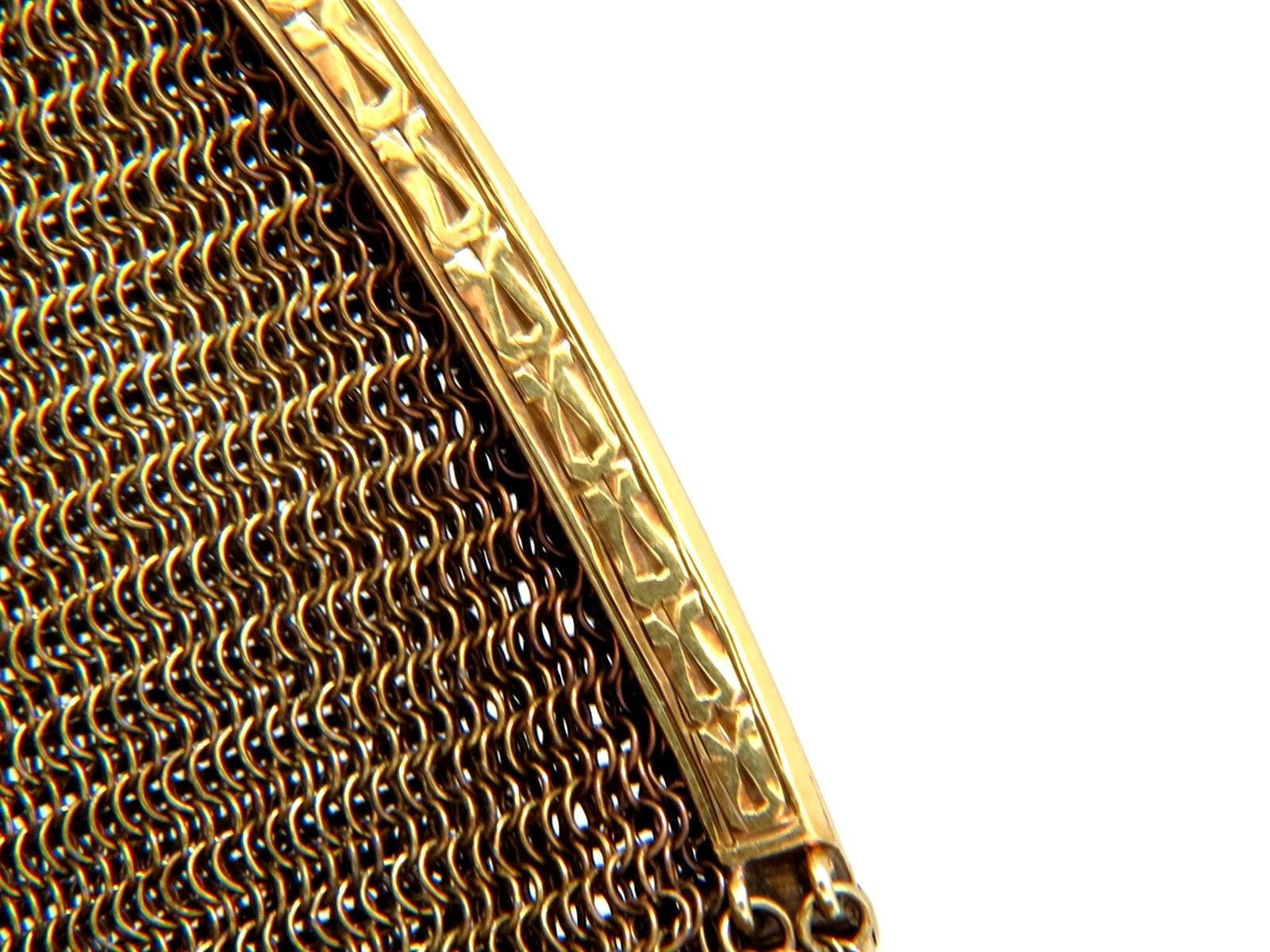 14K Gold Vintage Ladies Purse with 1.00ct Sapphire & Diamonds - Flexible Mesh Strap Handle - Elegant Evening Bag for Parties, Weddings & Special Occasions