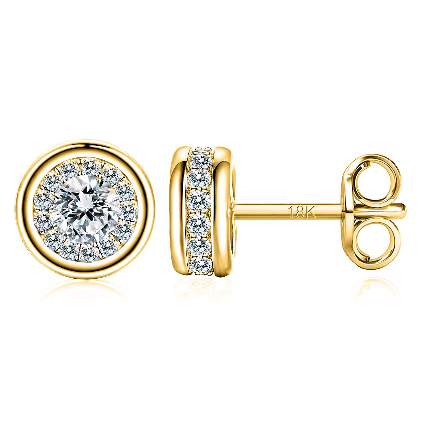 18K Gold Stud Earrings for Women - Cubic Zirconia Diamond Earrings - Hypoallergenic Gift for Wife, Mother, Daughter, Friend - Perfect for Birthday, Anniversary, Valentine's & Mother's Day - Elegant Everyday & Special Occasion Jewelry
