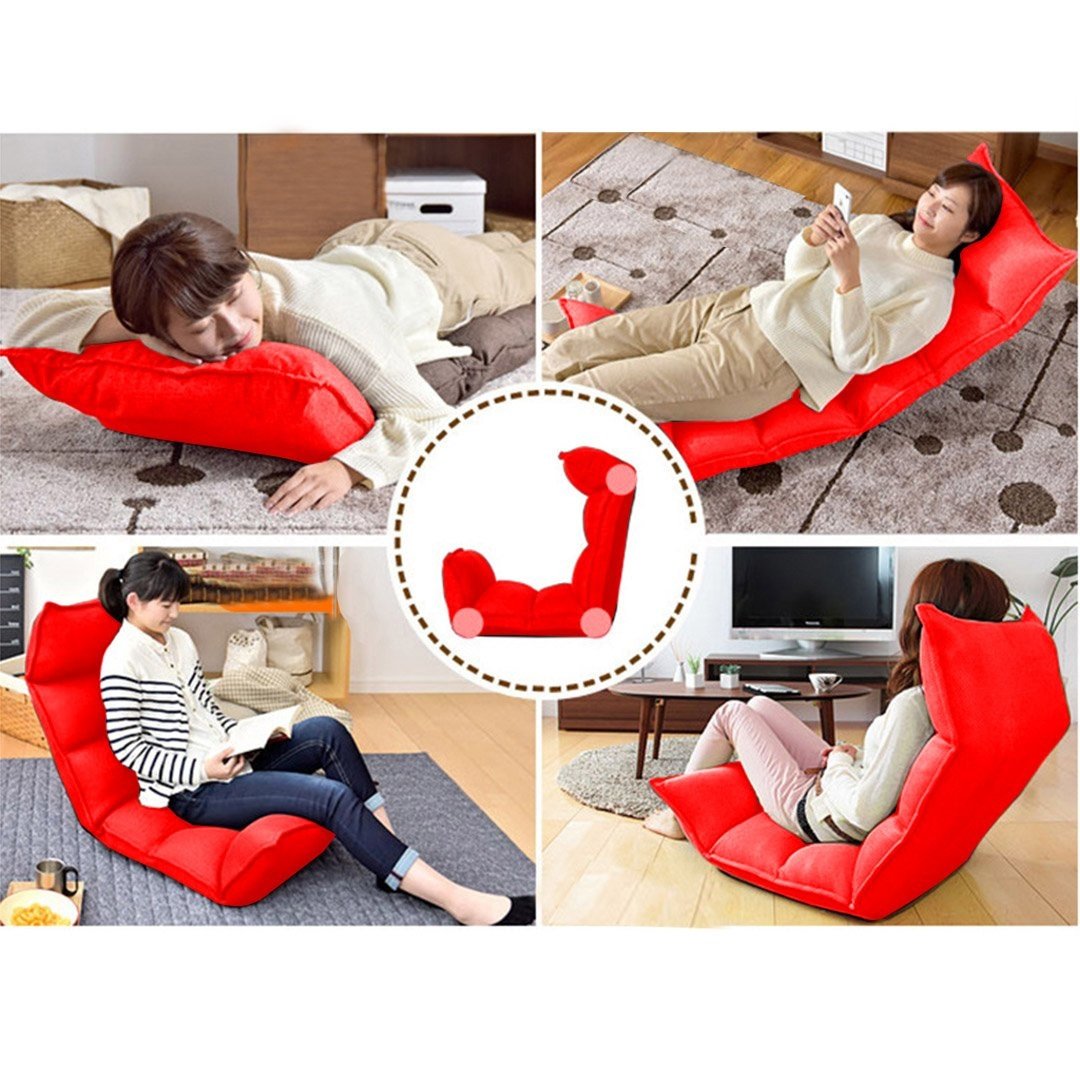 2X Foldable Tatami Floor Sofa Bed - Meditation Lounge Chair & Recliner Lazy Couch (Red) - Perfect for Yoga, Reading, and Relaxing in Small Spaces