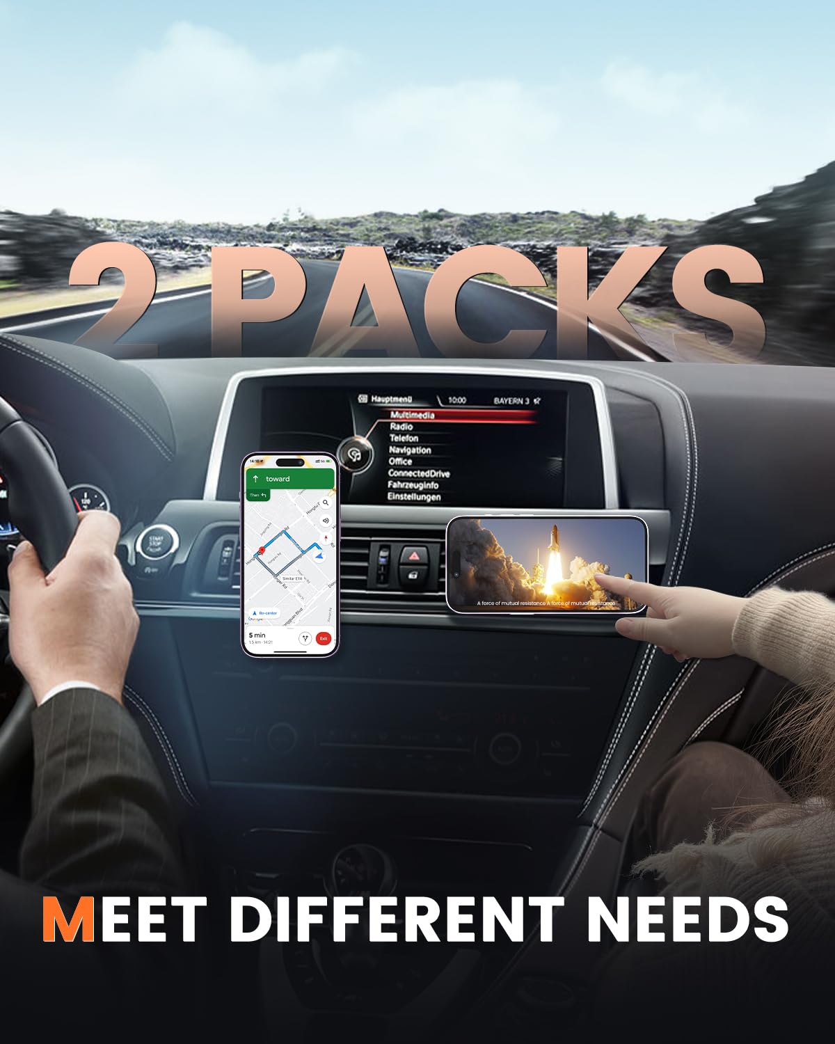 APPS2Car 2 Pack Magnetic Phone Car Mount - Strong 6 Magnet Vent Holder with Adjustable Tightening System for iPhone, Samsung & Smartphones | Perfect for Commuting, Road Trips & Hands-Free Driving