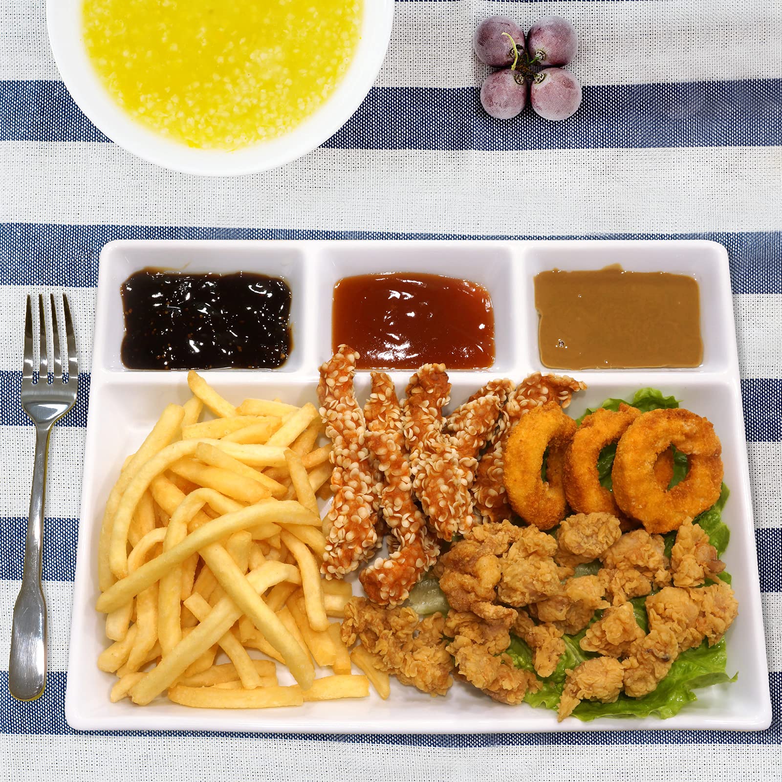 Handmade Large Ceramic Divided Plate with 4 Compartments - Quadrant Shaped Serving Dish for Sauces, Snacks, Salads & Dinner | Perfect for Entertaining, Family Meals & Restaurant Use