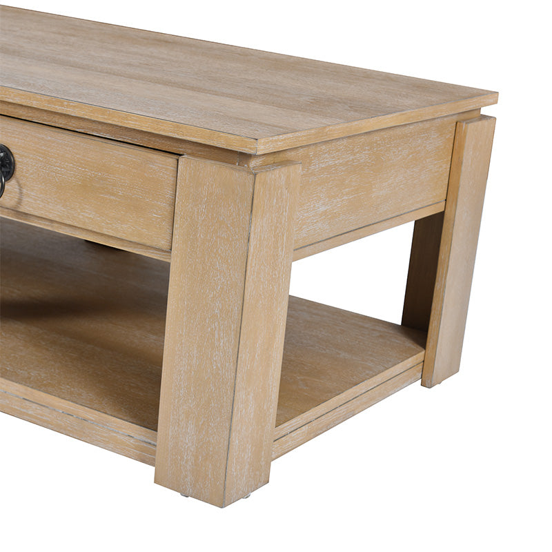 Modern Farmhouse Coffee Table with Solid Wood Legs - Rustic Chic Living Room Centerpiece for Home Decor & Cozy Gatherings