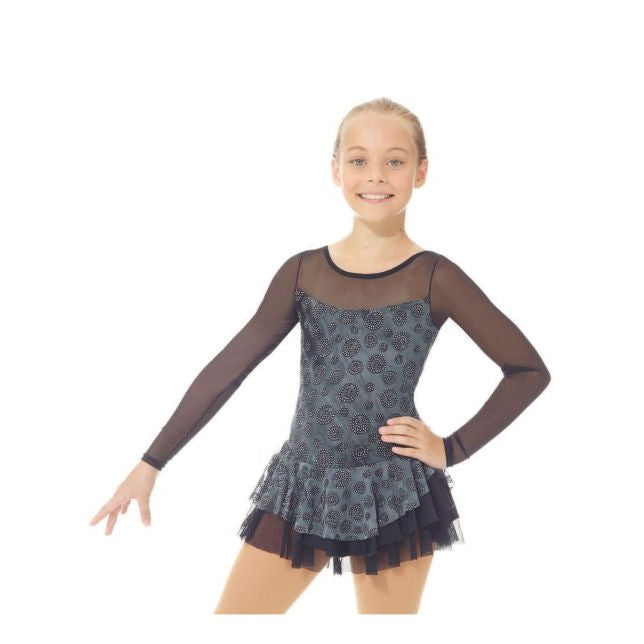 Mondor Women's Black & Silver Sparkly Figure Skating Dress - Elegant Performance Costume for Ice Skating Competitions & Shows