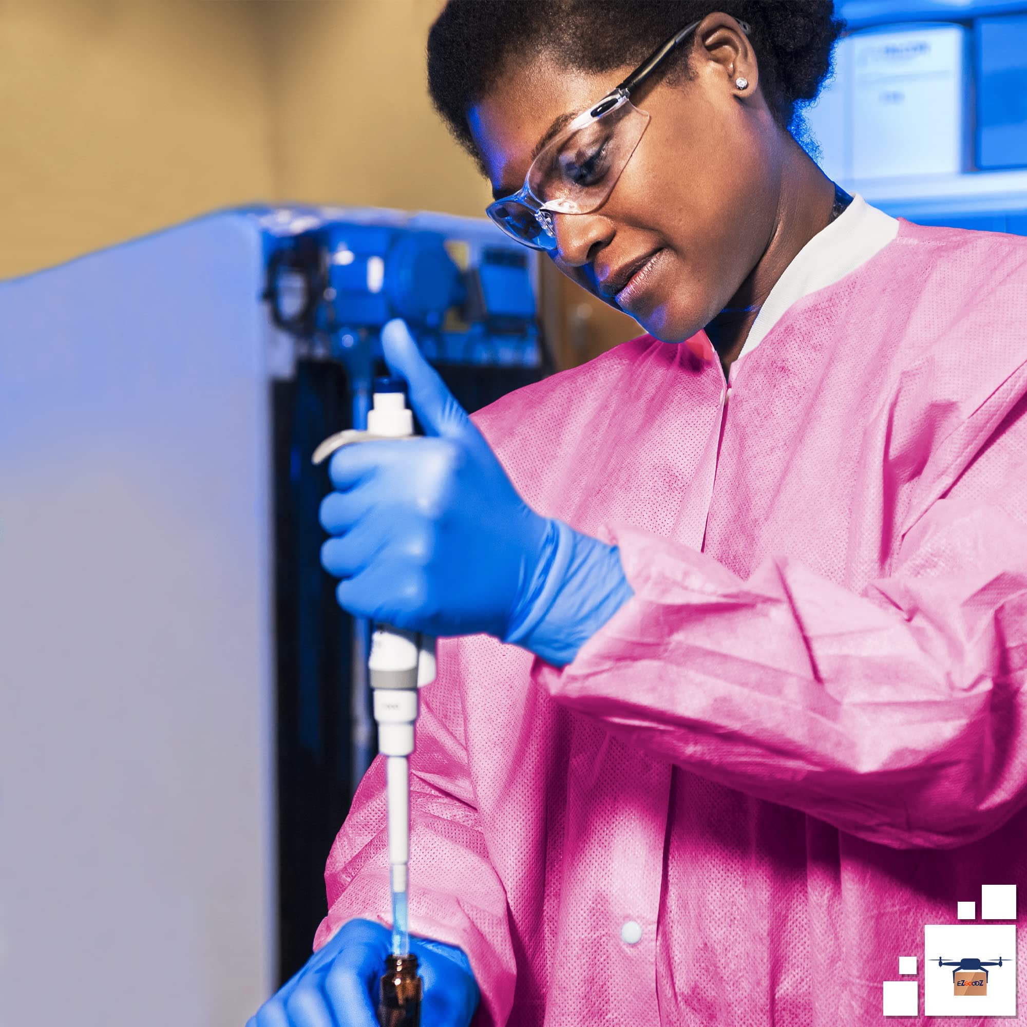 EZGOODZ Disposable Lab Coat - 30 Inch Long, Pack of 100, Pink Hip-Length Workwear (Medium) - SMS 50 GSM, Snap Front, Knit Cuffs & Collar, 3 Pockets - Unisex PPE Coat for Medical, Laboratory, Cleanroom & Industrial Use