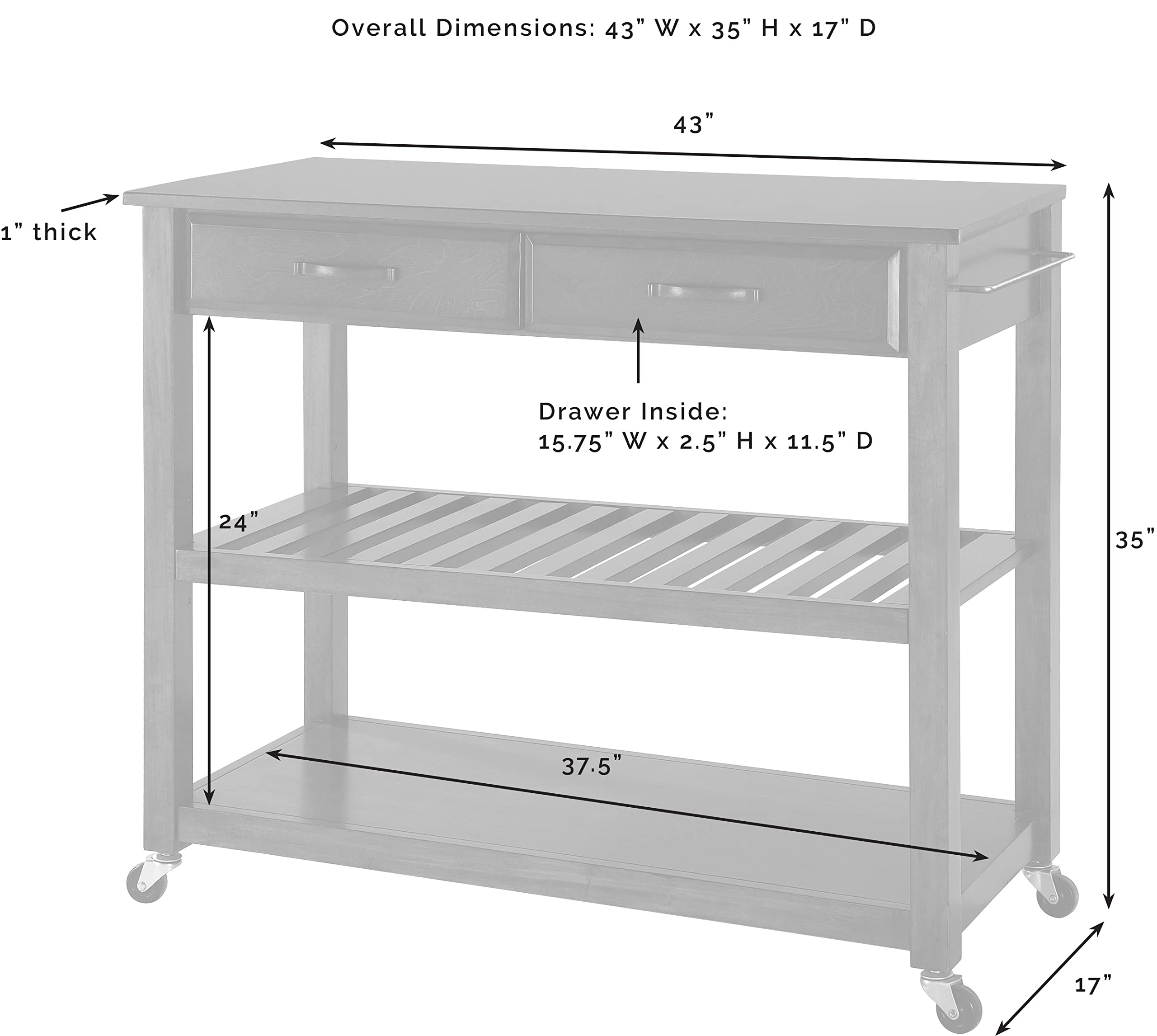 Crosley White Granite Top Kitchen Prep Rolling Cart with Shelves - Microwave Stand, Coffee Bar, Storage Organizer for Small Spaces, Home, Office & Dorm Use
