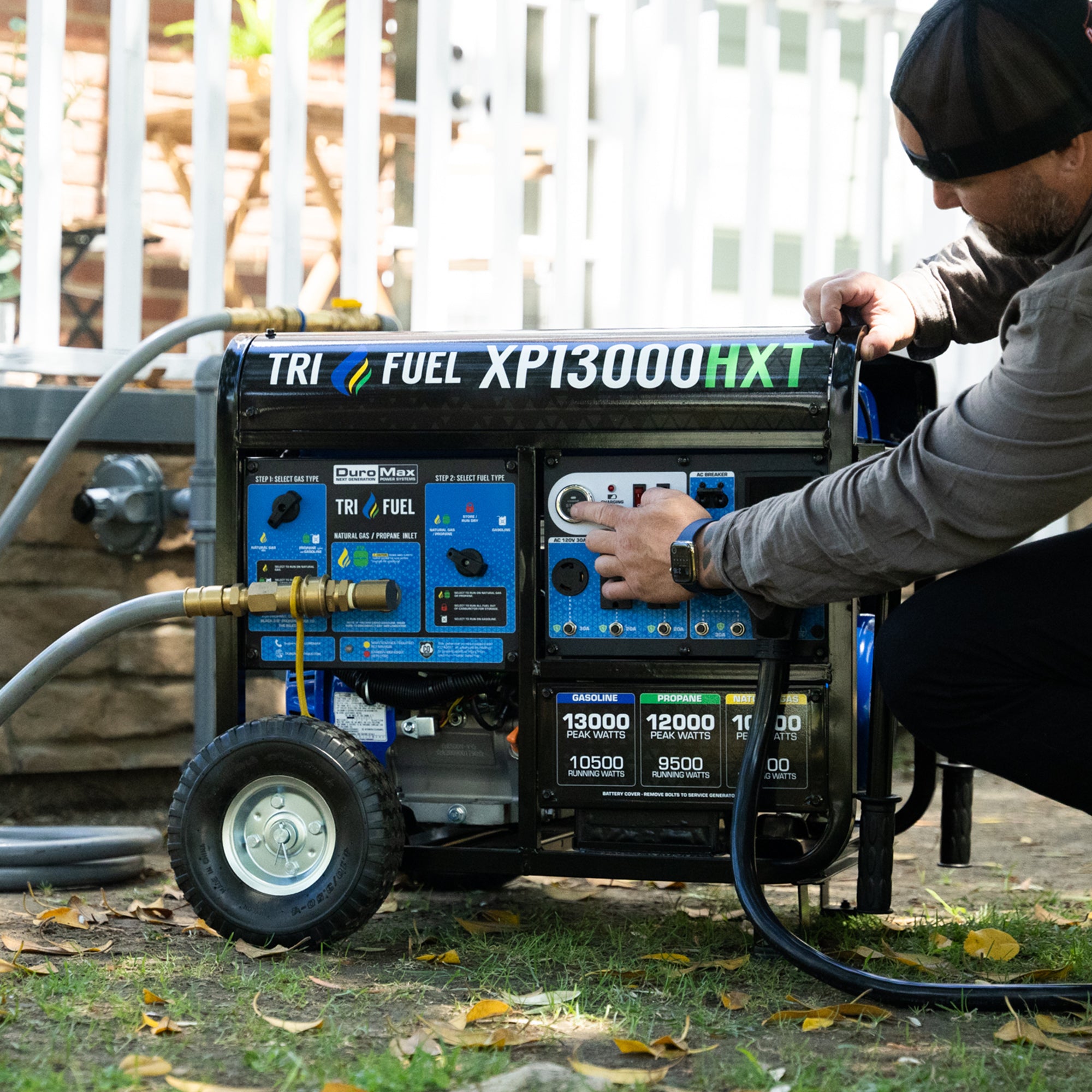 DuroMax XP13000HXT 10500W/13000W Tri-Fuel Portable Generator - Gasoline/Propane/Natural Gas with CO Alert & Remote Start - Perfect for Home Backup Power, Camping & Emergency Use