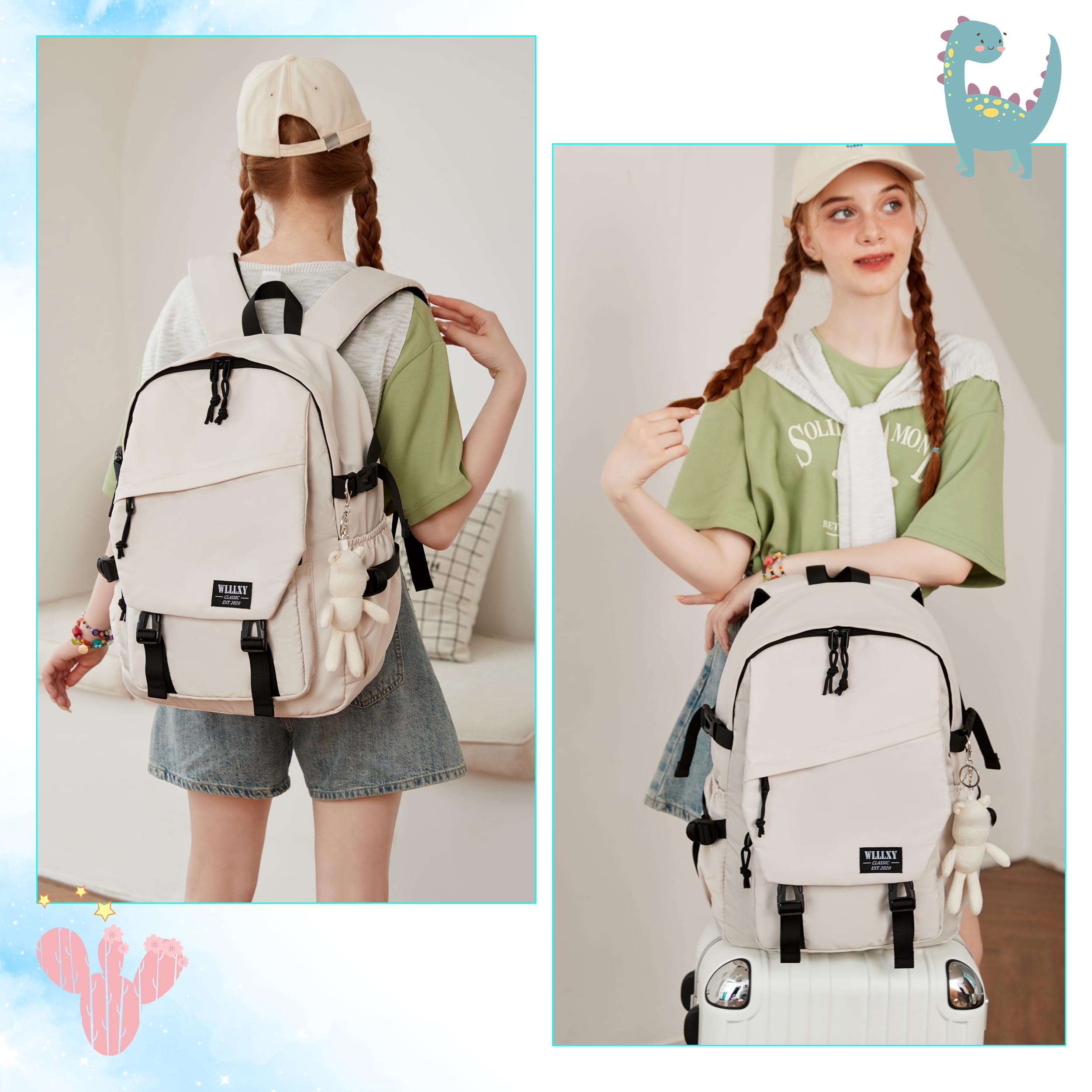 Stylish Anti-Theft Laptop Backpack for Women & Girls - 15.6 Inch Waterproof Work Bag, Large School Backpack with USB Charging Port - Perfect for College Students, Office Commute & Travel (Off-White) | Ideal for Daily Use, Business Trips & Campus Life