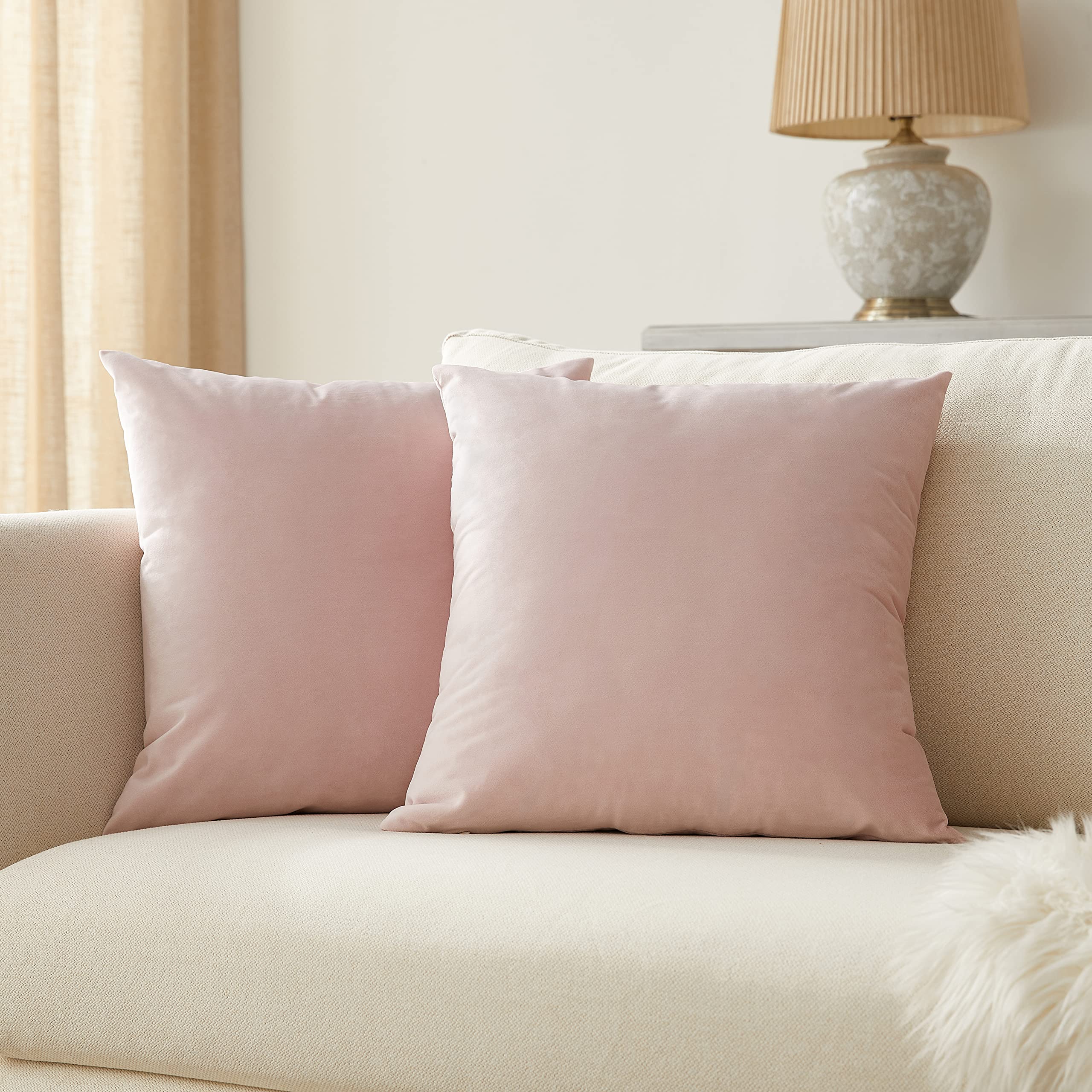 Luxury Velvet Pillow Covers Set of 2 - 20x20 Inch Blush Pink Decorative Throw Pillows for Sofa, Couch & Bed - Perfect for Living Room, Bedroom & Home Decor