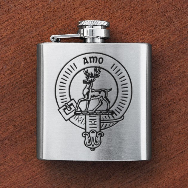 Personalized 6 oz Stainless Steel Flask with Clan Crest - Perfect for Whiskey, Bourbon & Scotch Lovers - Great Gift for Weddings, Birthdays & Special Occasions