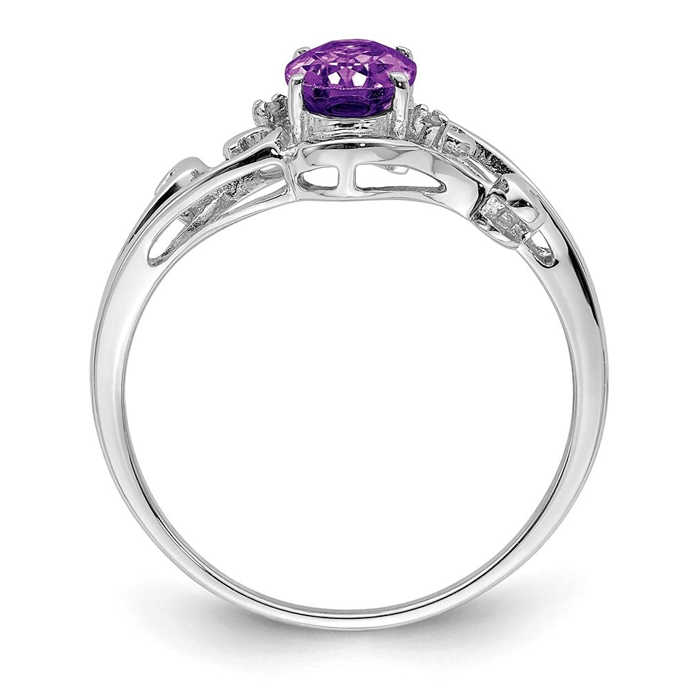 Diamond2Deal 925 Sterling Silver Diamond & Amethyst Oval Engagement Ring (0.67ct) - Perfect for Proposals, Anniversaries & Bridal Jewelry Gifts