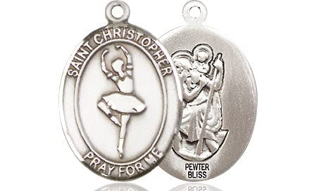 St. Christopher Dance Medal Pendant Necklace - Medium Pewter Charm for Ballet & Jazz Dancers - Perfect for Performances, Recitals & Dance Competitions