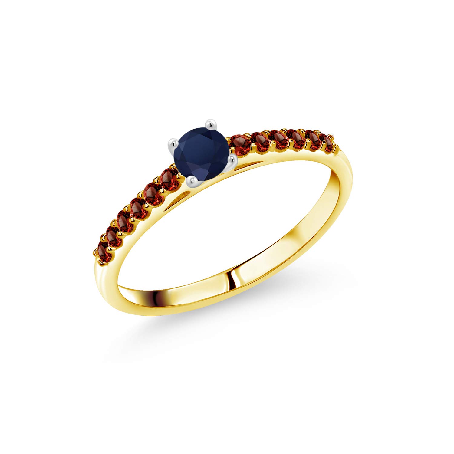 0.49 Ct Natural Blue Sapphire & Red Garnet 10K Yellow Gold Ring with White Gold Prongs - Elegant Birthstone Jewelry for Women, Perfect for Anniversary, Engagement & Special Occasion Gifts