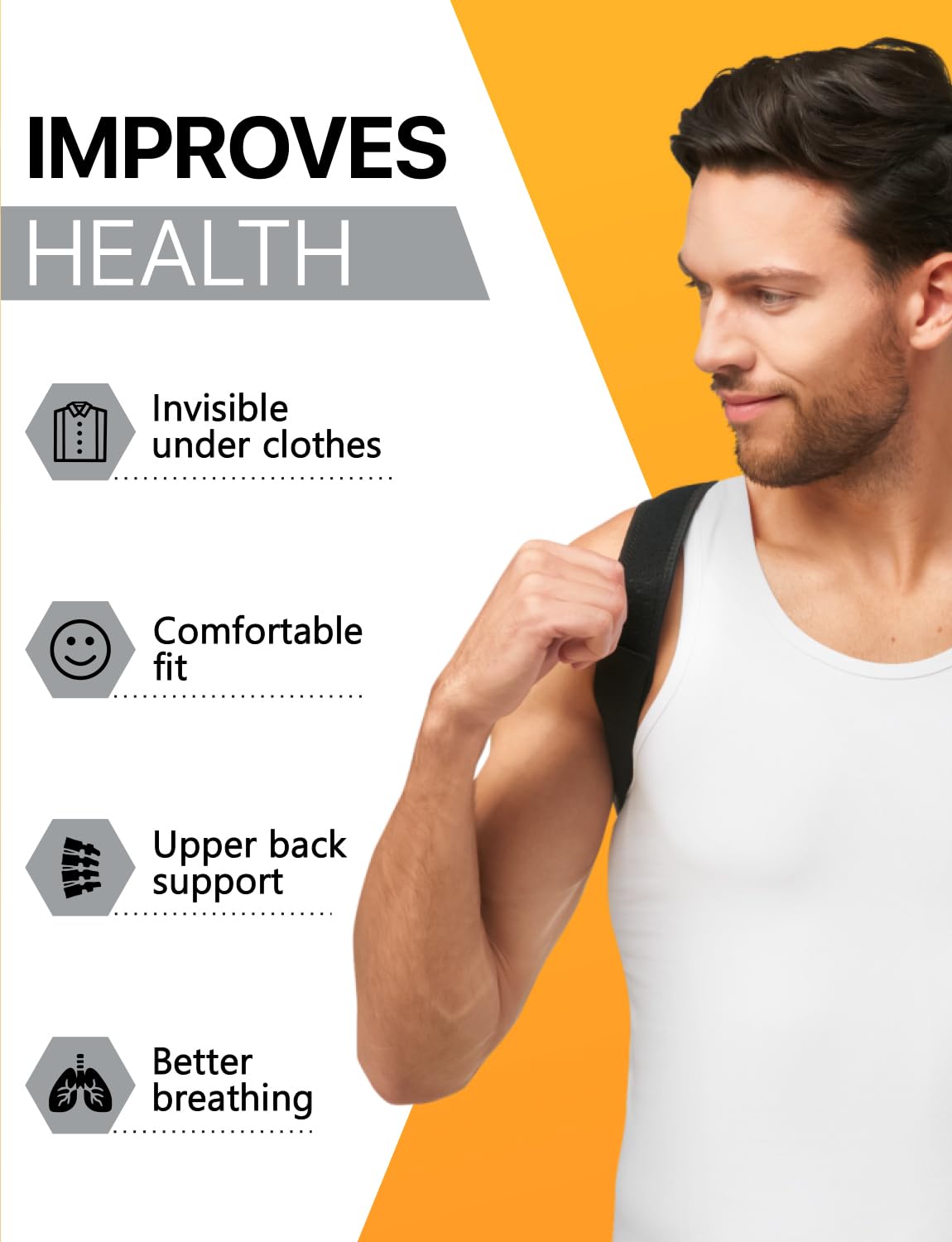 Adjustable Back Brace Posture Corrector for Women & Men (33-42 Inch) - Upper Back Support, Shoulder Straightener - Relieve Neck & Shoulder Pain - Perfect for Office Work, Driving & Daily Activities