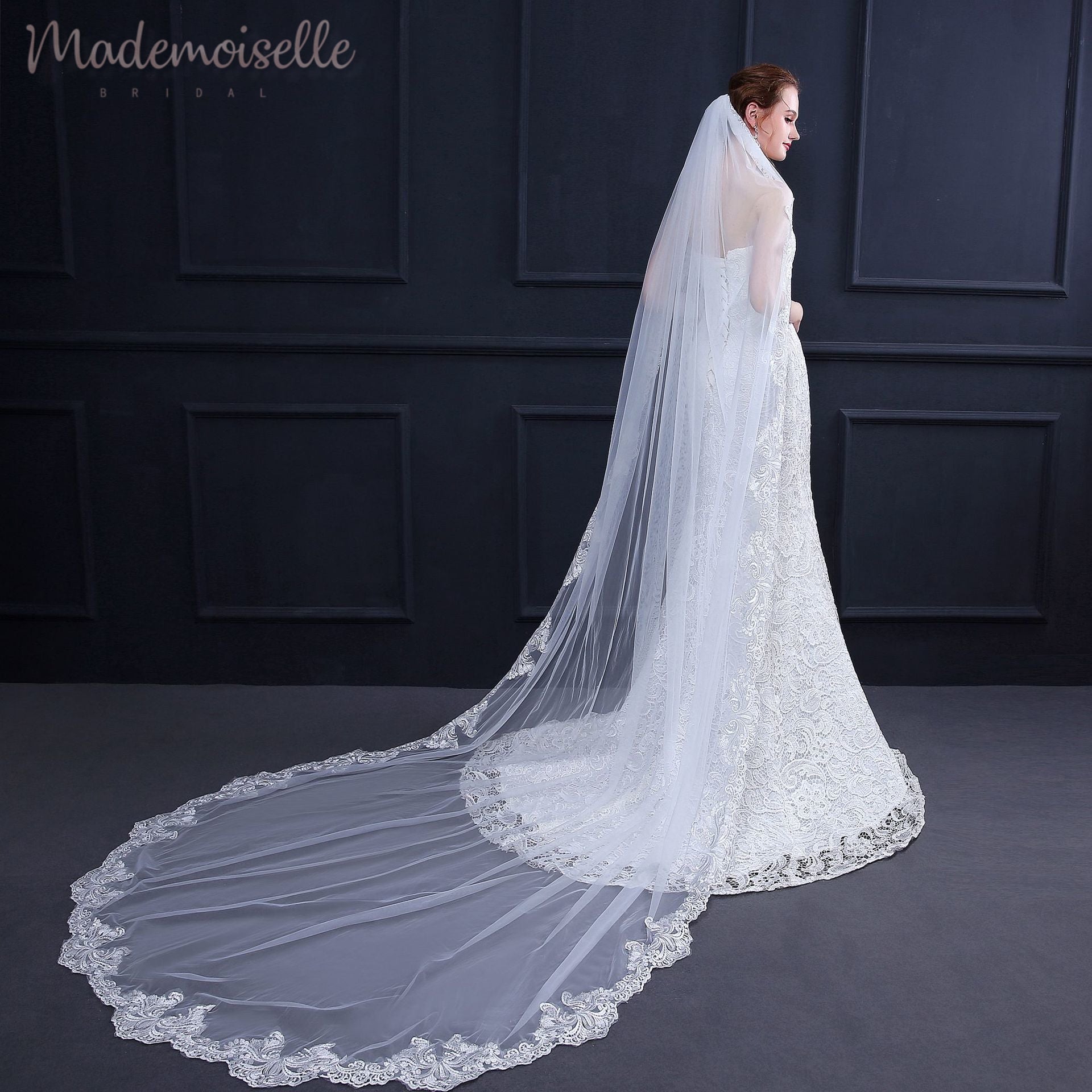 Deweyna Veil - Elegant Bridal Wedding Veil with Beaded Edge | Perfect for Brides, Prom, and Formal Events