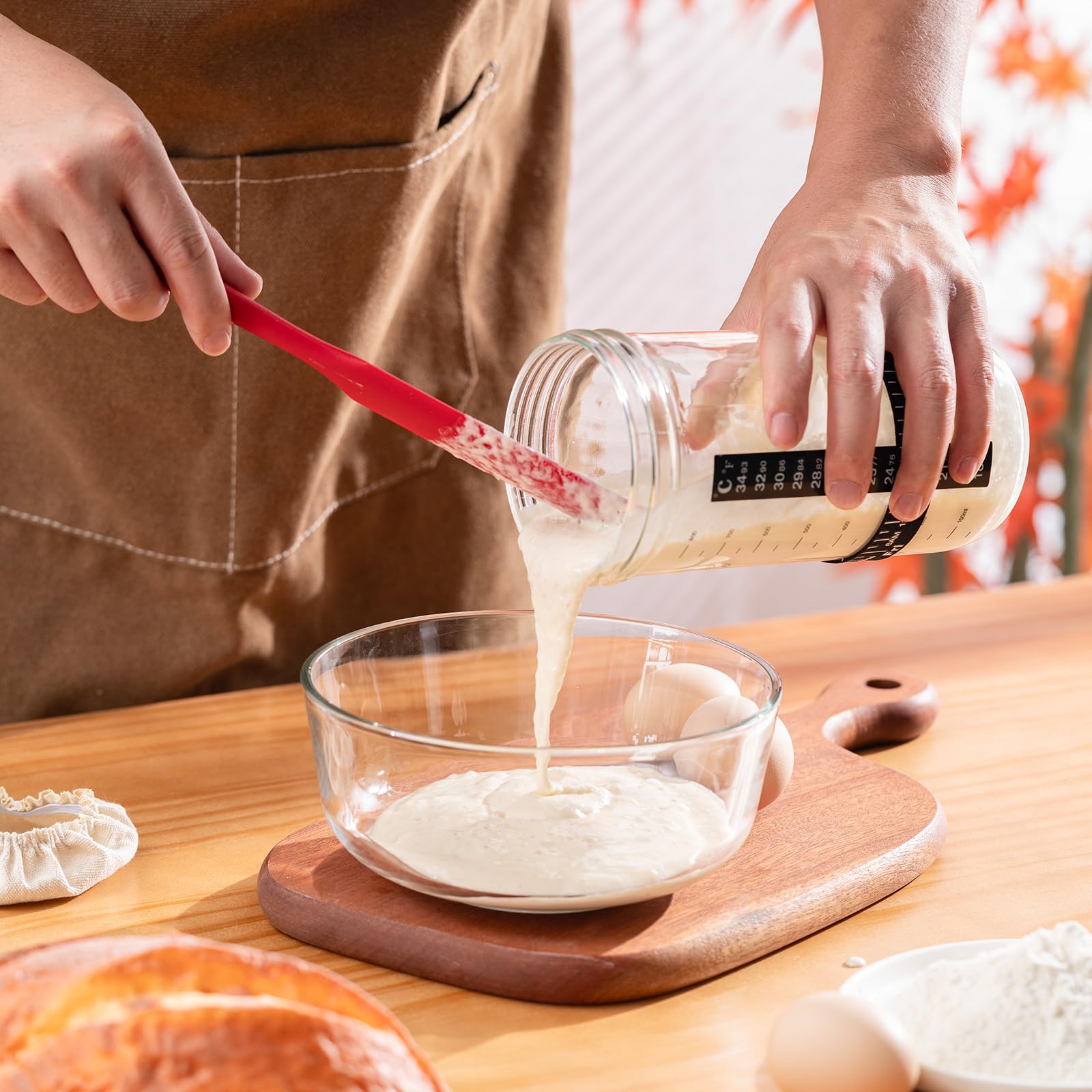 BOOMIBOO 32oz Large Capacity Sourdough Bread Baking Kit - Glass Fermentation Jar with Lid & Instruction Book - Perfect for Homemade Bread, Artisan Baking & Sourdough Starter Storage