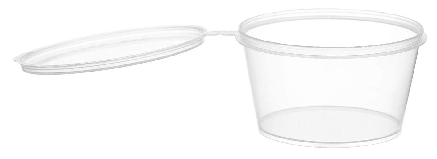 EcoQuality 2 Oz Leak Proof Plastic Condiment Cups with Hinged Lids - BPA Free Portion Containers for Sauces, Dressings, Jello Shots, Slime, Food Storage - Ideal for Restaurants, Catering, Parties & Home Use (Pack of 1000)