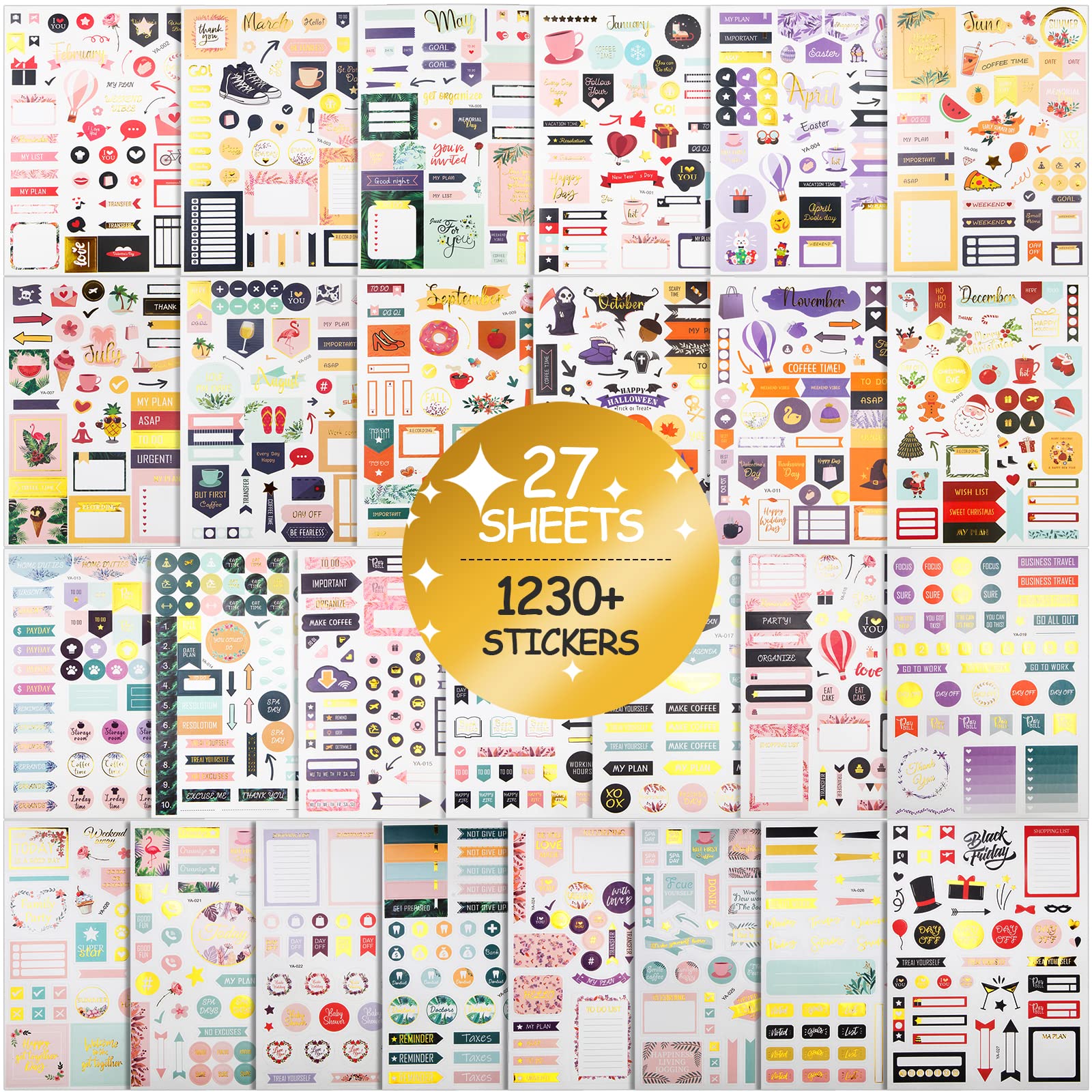 2025 Stylish Monthly Planner Stickers - 27 Sheets Set of 1230+ pcs Happy Planner Stickers & Accessories for Journals, Calendars, DIY Planner Decor - Perfect for Bullet Journaling, Scrapbooking & Gift Giving