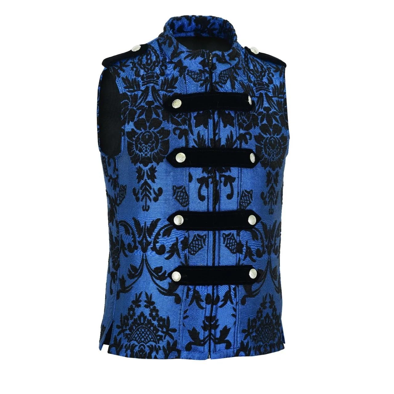 Men's Blue Brocade Vest Waistcoat - Gothic Steampunk Victorian Western Costume for Cosplay, Reenactment & Formal Events